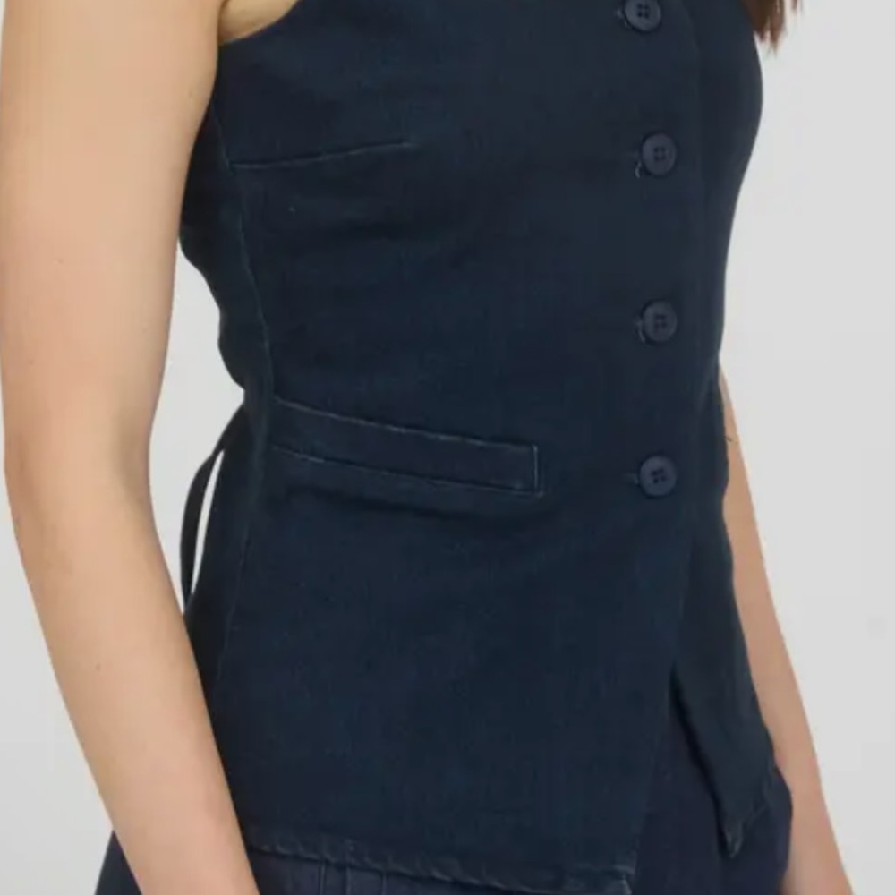 Nordstrom Navy Square-Neck Button Front Vest Tank - Picture 4 of 11